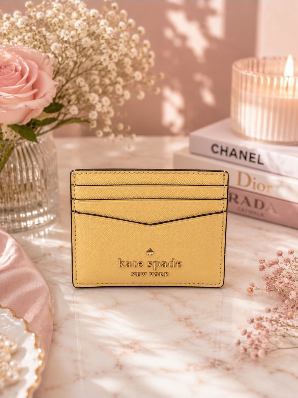 Kate Spade New York Pastel Butter Yellow Cardholder Saffiano Leather EUC